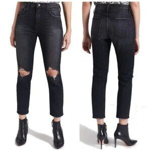 NWT Current/Elliott Black Denim Vintage Cropped Slim Ripped Jeans size 30